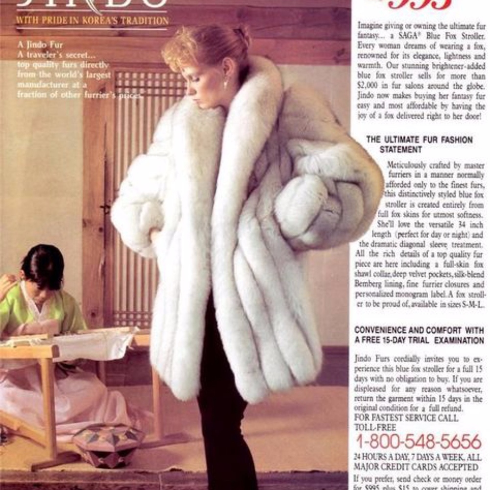 Jindo Rabbit Blue Fox Fur Coat size S